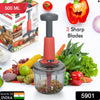 5901 Matte Finish Manual Hand Press Chopper for Kitchen, Mini Handy & Compact Chopper with 3 Blades for Effortlessly Chopping Vegetables & Fruits for Your Kitchen. 