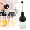 5522 Heat-Resistant Condiment Container Seasoning Box Glass Condiment Canisters Pots Bottle with Serving Spoons for Salt Spice Honey Sugar BBQ Resturant Jar, Oil Bottle Honey Jar Dispenser, Airtight Cap Transparent (1 Pc)