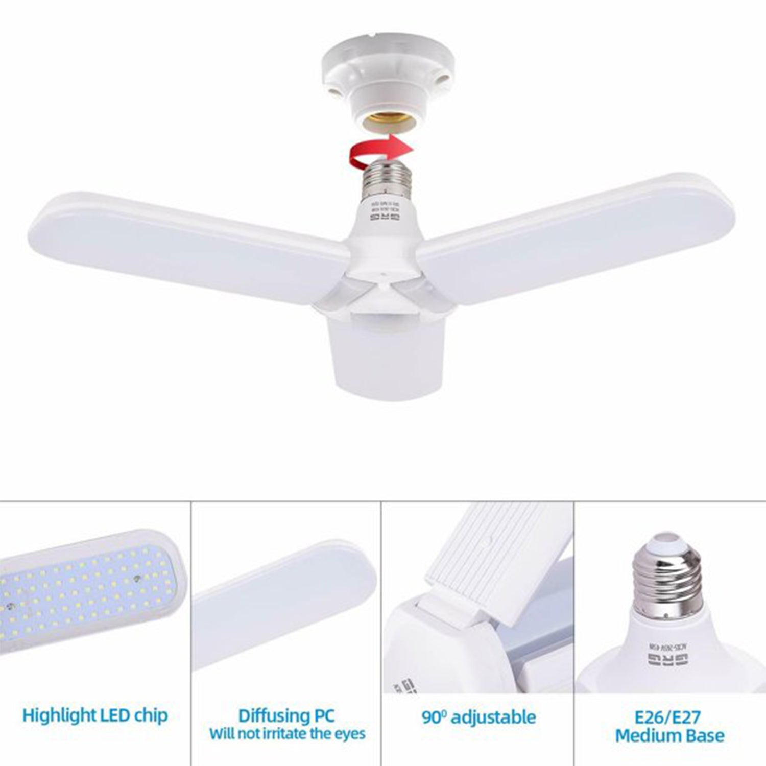 6171 Fan Blade LED Light Bulb, Super Bright Angle Adjustable Home Ceiling 