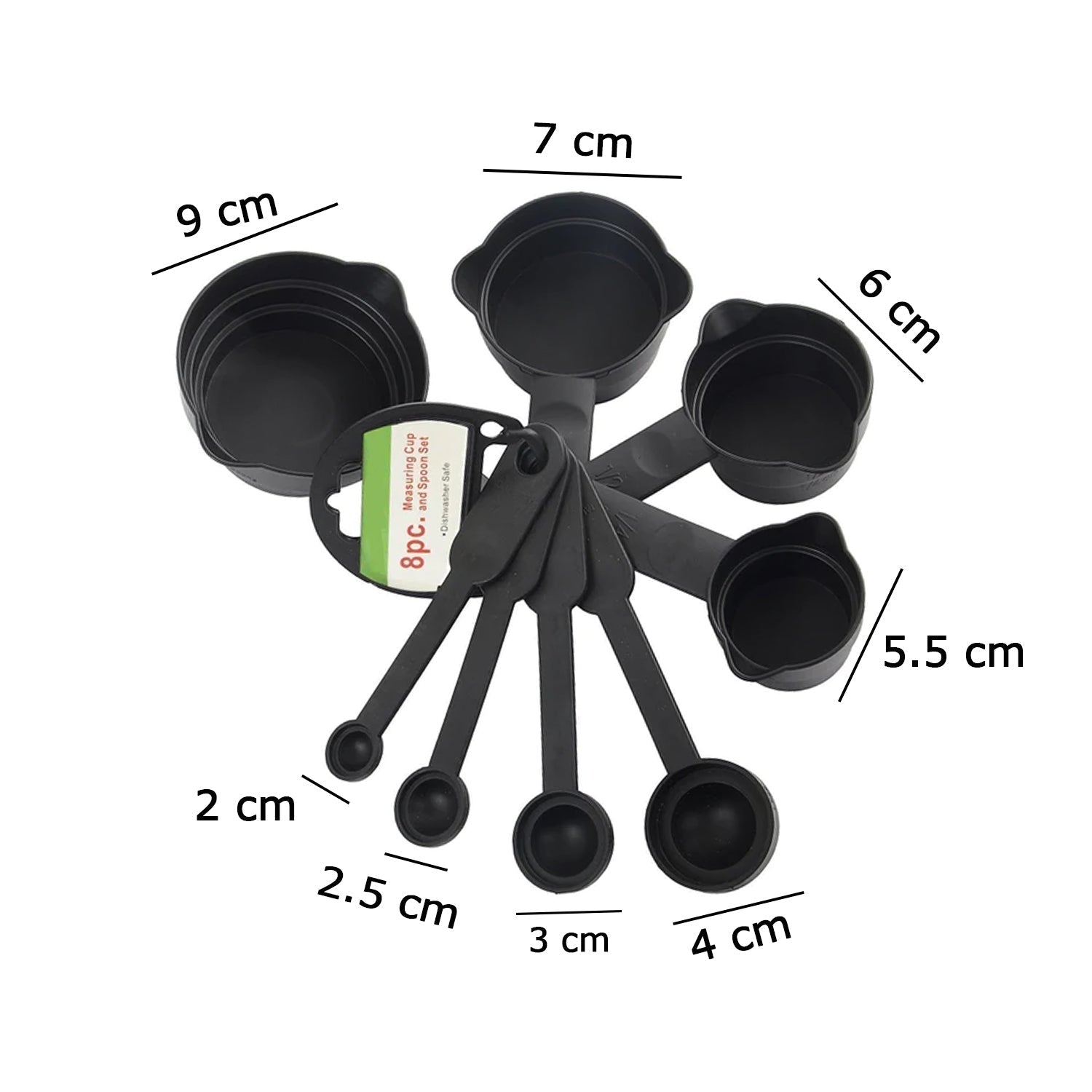 106 Plastic Measuring Cups and Spoons (8 Pcs, Black) Gharbaar Store