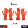 4851 2 Pair Large Orange Gloves For Types Of Purposes Like Washing Utensils, Gardening And Cleaning Toilet Etc. 