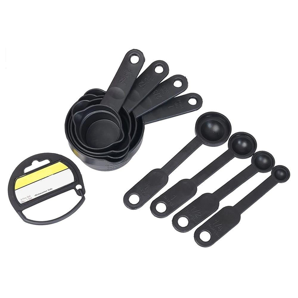 106 Plastic Measuring Cups and Spoons (8 Pcs, Black) Gharbaar Store
