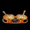 2947 Gold Silver Plated 2 Bowl 2 Spoon Tray Set Brass with Red Velvet Gift Box Serving Dry Fruits Desserts Gift 