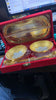 2947 Gold Silver Plated 2 Bowl 2 Spoon Tray Set Brass with Red Velvet Gift Box Serving Dry Fruits Desserts Gift 