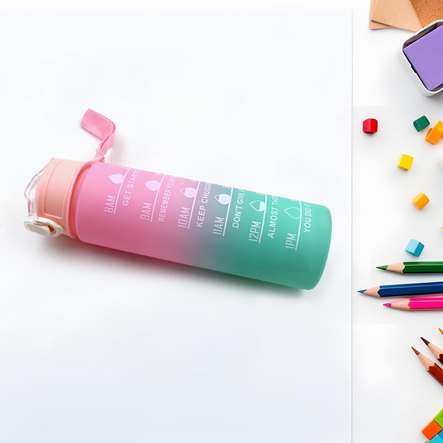 0325A Motivational Water Bottle with Straw & Time Marker, BPA-Free Tritan Portable Gym Water Bottle, Leakproof Reusable, Special Design for Your Sports Activity, Hiking, Camping