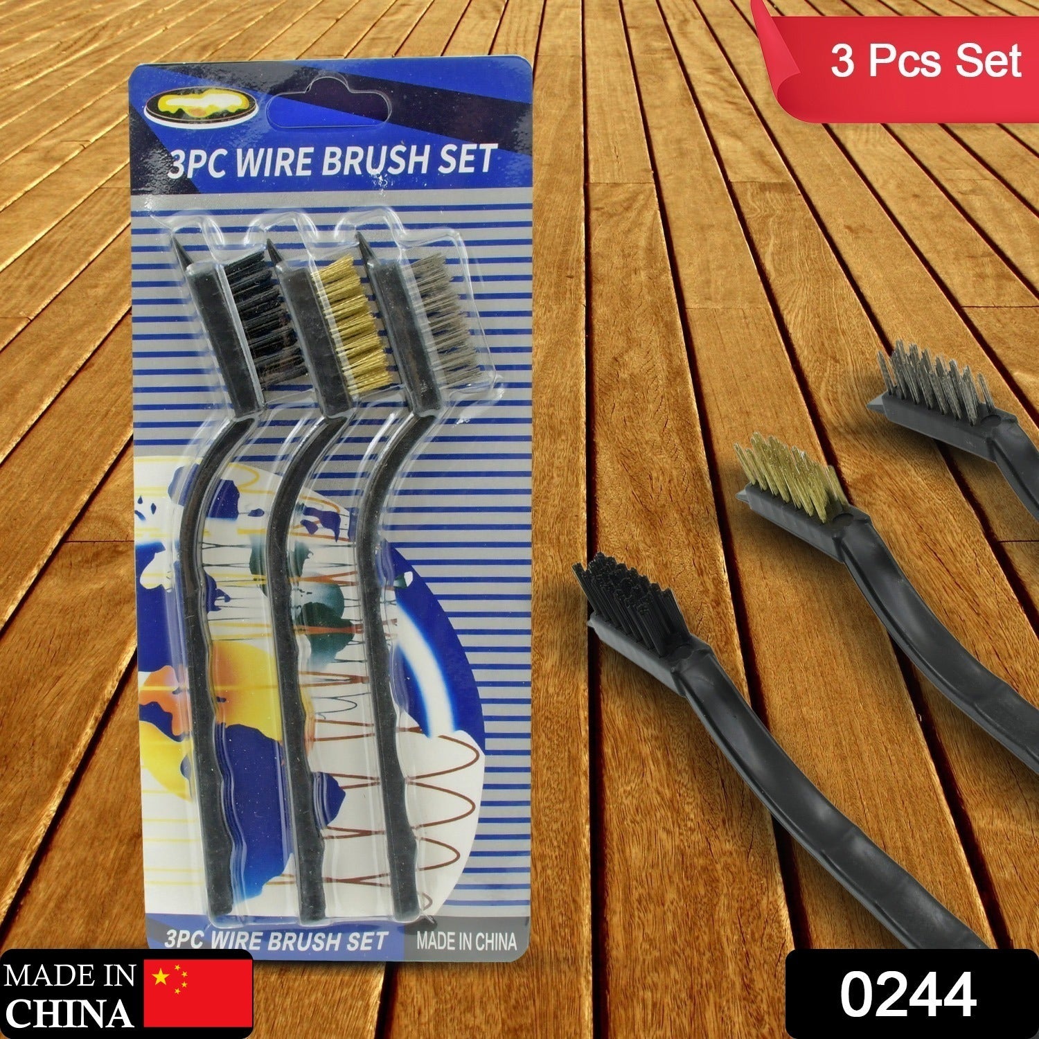 244 -3pcs Mini Wire Brush Set (Steel / Nylon / Brass Brush)